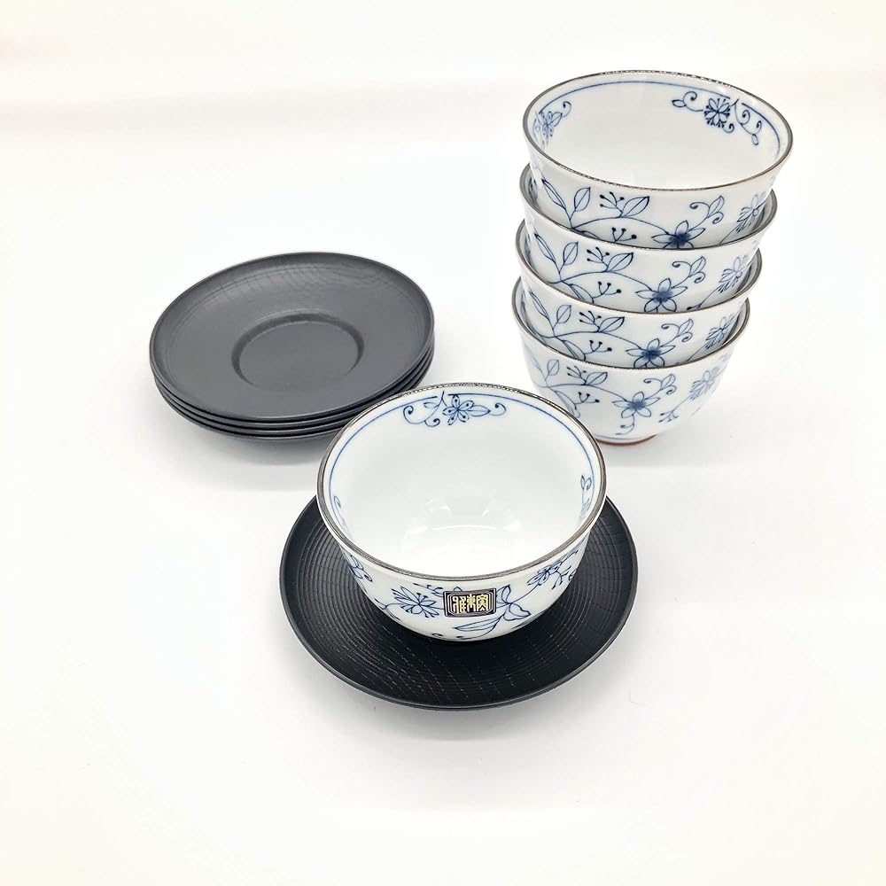 Nihon Tosai Line Aoi Tea Cup Set with Saucer Traditional Japanese Design