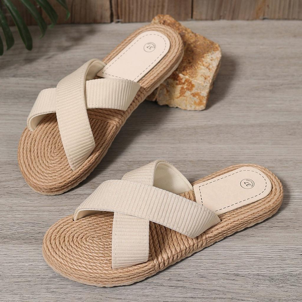 Ladies Slippers Summer Spring Cross Drag Fashion Hemp Rope Outer Wear Slippers Casual Sandals and Slippers