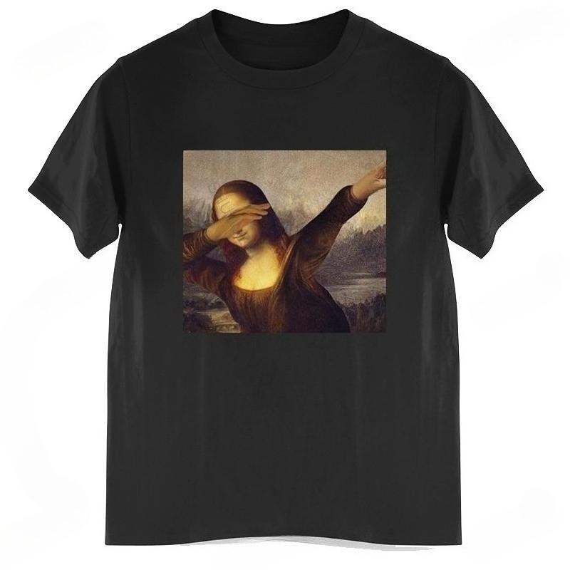 Summer T-Shirt Men's Cotton Top Unisex Dabbing Mona Lisa Dab Hiphop Classic Art Mona Lisa Black Men's T-Shirt