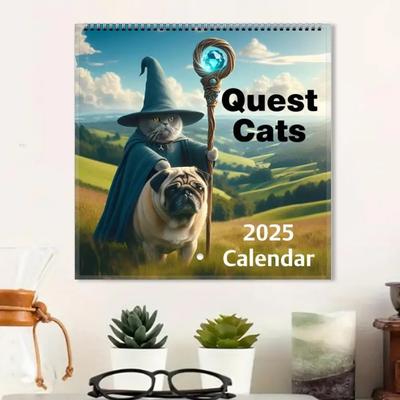 Weird Medieval Quest Cats Calendar 2025,Weird Medieval Cat Calendar,12 Months Mystical Cats Calendar Monthly Paper Planner
