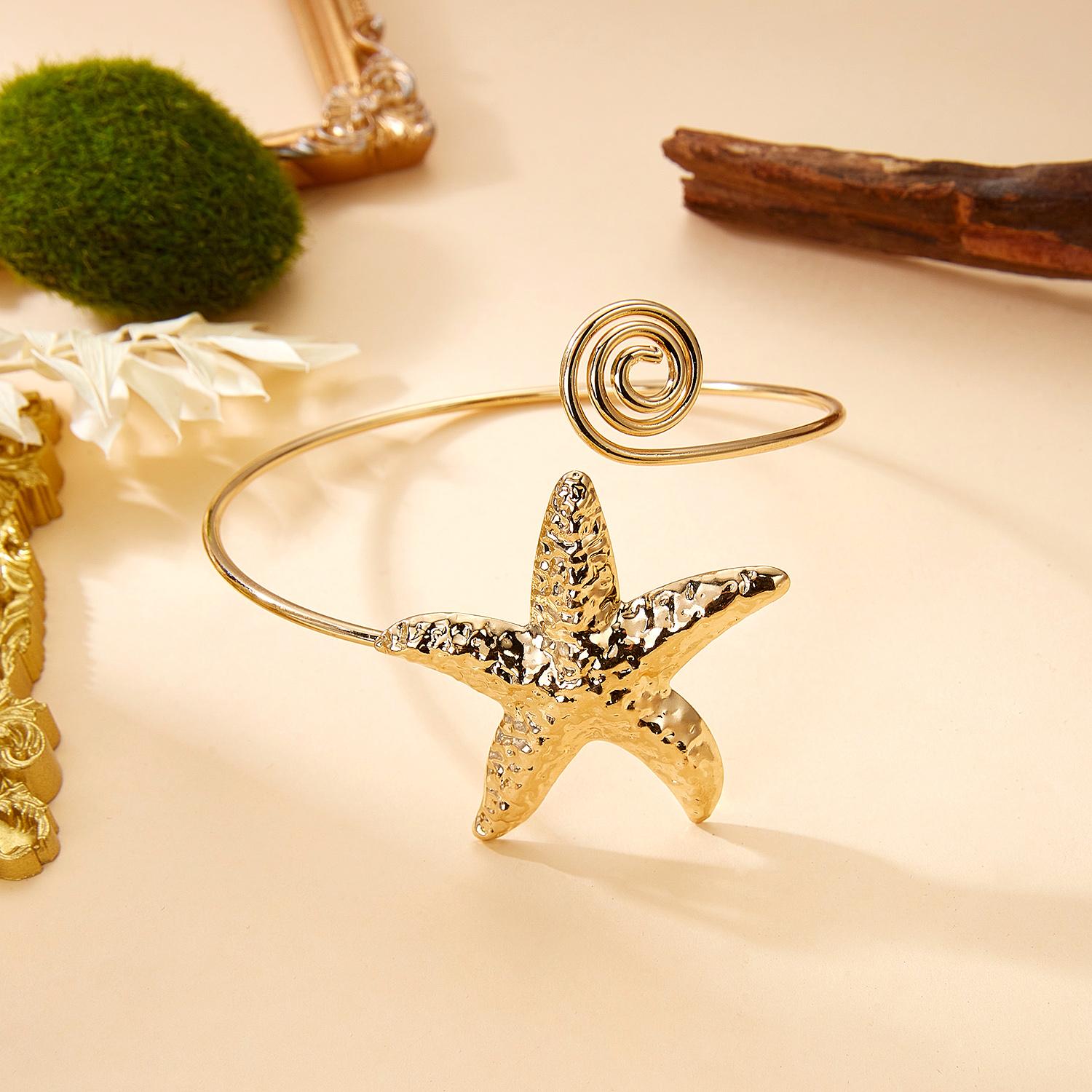 

Classical Starfish Gold Plated Adjustable Bracelet for Women Girl Fashion Starfish Upper Arm Bangle Daily Summer Jewelry Gift