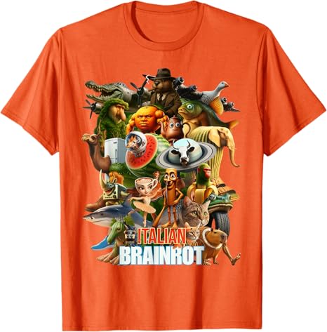 Italian Brainrot Viral Meme Collage Gen Z TShirt Y2k Bootleg Mashups Graphic Outfit AI Creatures Art Aesthetic Clothes Novelty