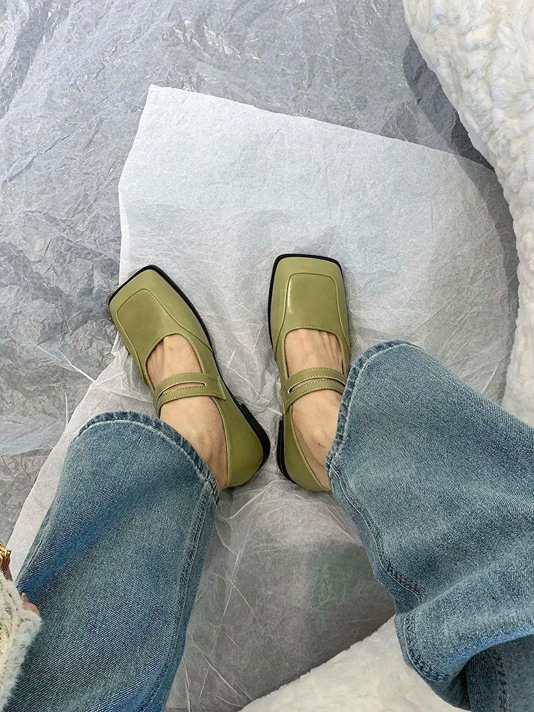 Мода Квадратный носок Женские лоферы Модные туфли на плоской подошве Низкий каблук Черный — фото 6