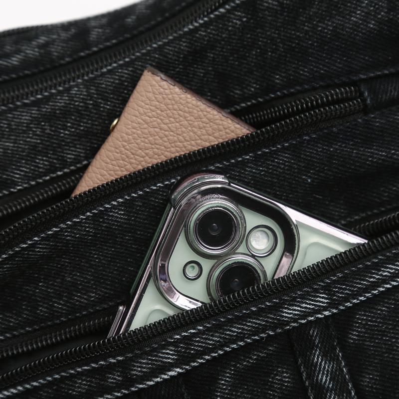 Vintage džínová taška přes rameno Dámská crossbody taška Vícekomorová taška pro maminky