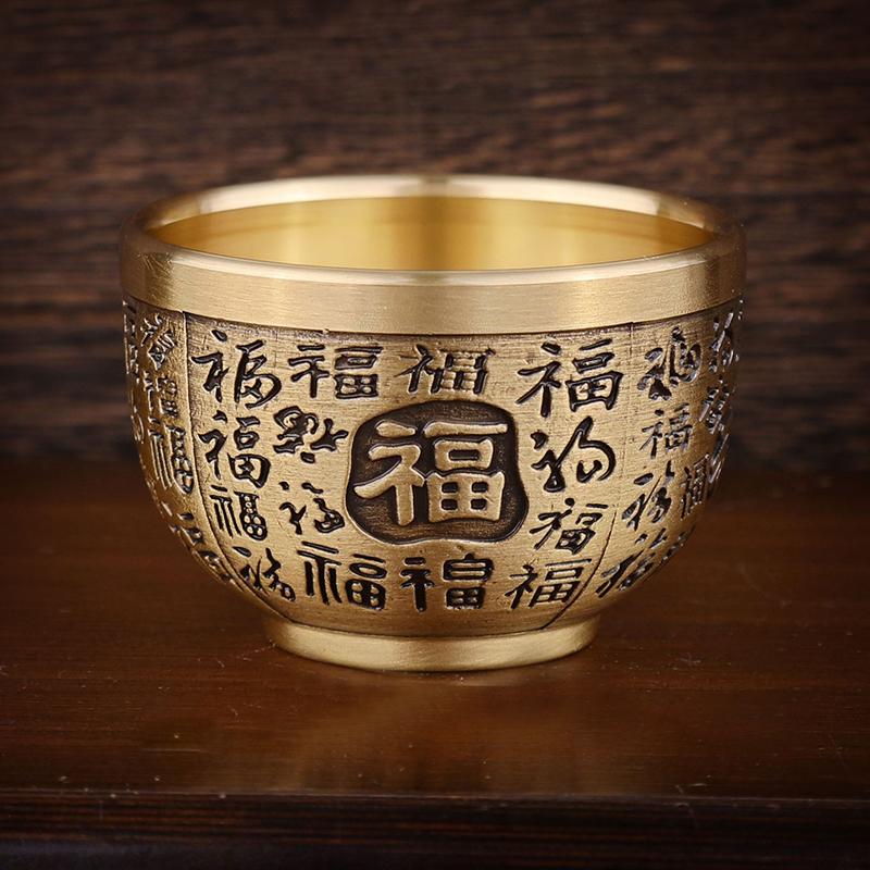 Good Luck Phoenix Cylinder Ornament Traditional Hand Carved Brass Drinking Cup Pure Brass Brass Feng Shui Bowl Lucky Ornament