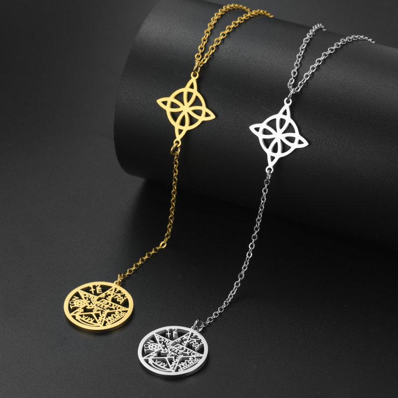 Colier cu pandantiv Nodul Vrăjitoarei și Stea din Oțel Inoxidabil Placat cu Aur