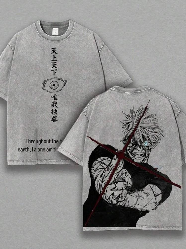 Gojo Satoru T Shirt Jujutsu Kaisen JJK Anime Acid Wash Vintage Oversized Men Tee XL