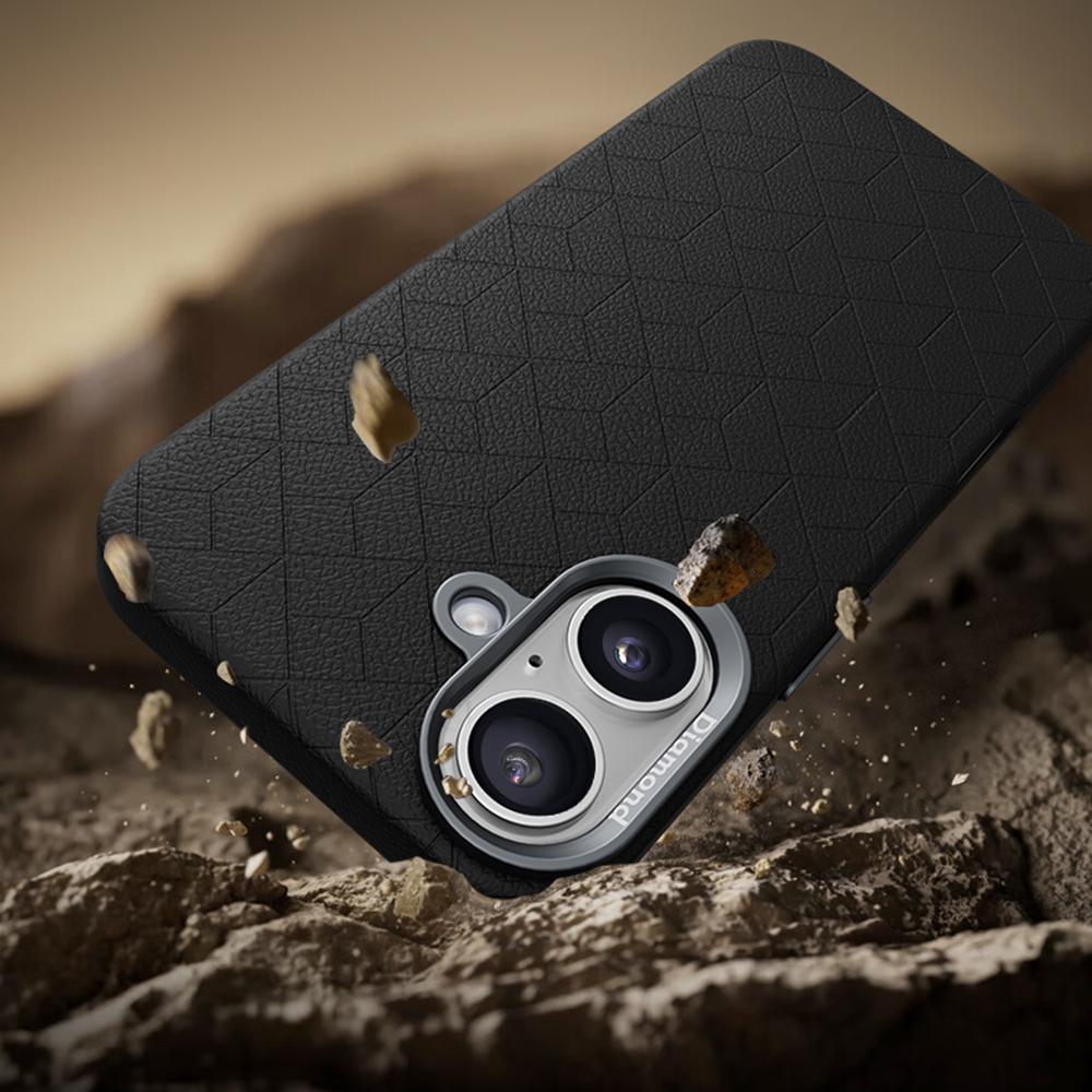 For iPhone 16 Plus Case Compatible with MagSafe Metal Lens Frame Y Pattern PC+PU Phone Cover