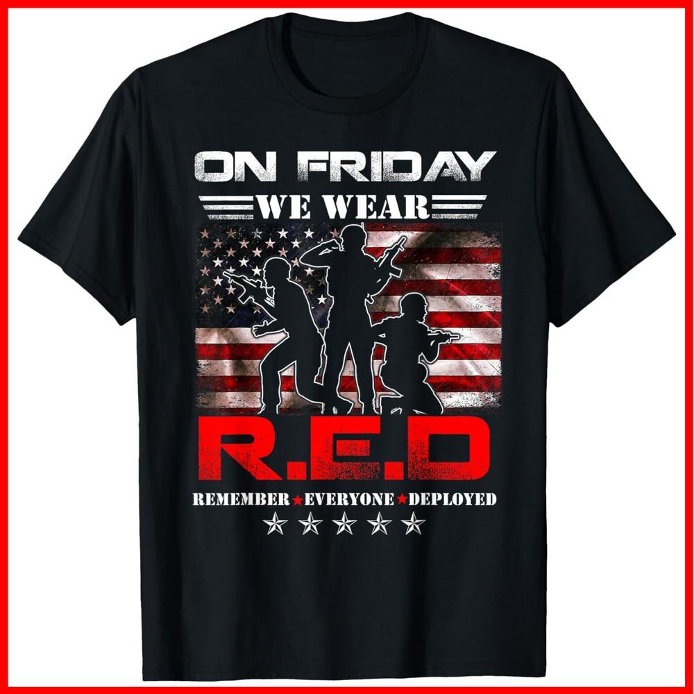 On Friday We Wear Red American Flag Military Supportive Black Cotton T-Shirt Unisex T-Shirt XXXL