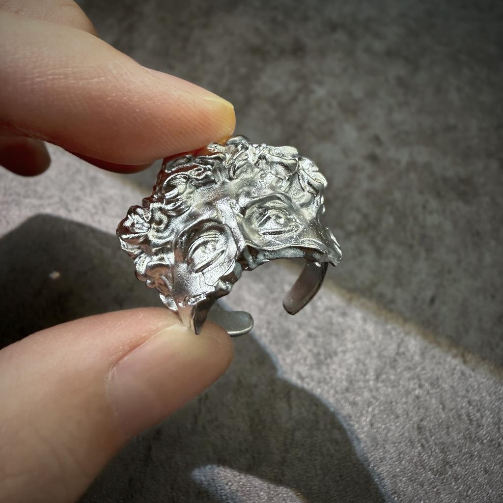 Retro Half Face David Adjustable Open Ring For Men Punk Gothic Edgy Copper Zircon Unisex Accessories Renaissance Art Gift