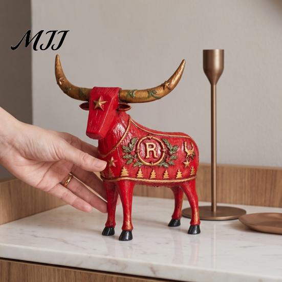Vintage Bull Head Tabletop Statues Longhorn Cow Figurine, Rustic Farmhouse Animal Sculpture, Western Home Decor Statue, Christmas Ornament for