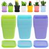 12/24pcs Colorful Square Flower Pot with Tray Flower Beds Garden Nurseries Plastic Flowerpot for Office Indoor Outdoor Decor XJM