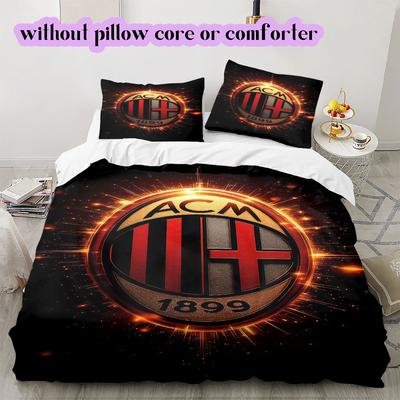 Pościel z wzorem AC Milan, Zestaw kołdry, Poszewka na kołdrę, Poszewka na poduszkę, Domowy prezent urodzinowy (1*poszewka na kołdrę+2*poszewka na poduszkę, bez wkładu)