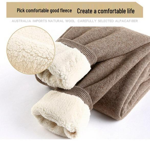 Men's and Women's High-Waisted Warm Wool Pants with Fleece Lining and Cashmere-Like Comfort.
