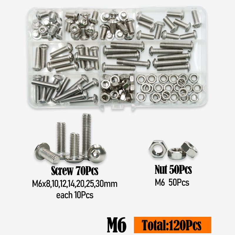 Round Pan Head Hexagon Socket Screw M2 M3 M4 M5 M6 A2 304 Stainless Steel Hex Mushroom Button Head Allen Bolt Nut for Motorcycle