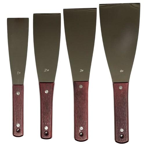 Scraper, Wooden Handle, Metal Spatula, Stainless Steel Blade, Tool Set, Repair, Paint Removal, DIY, Construction Work, 4 Pieces