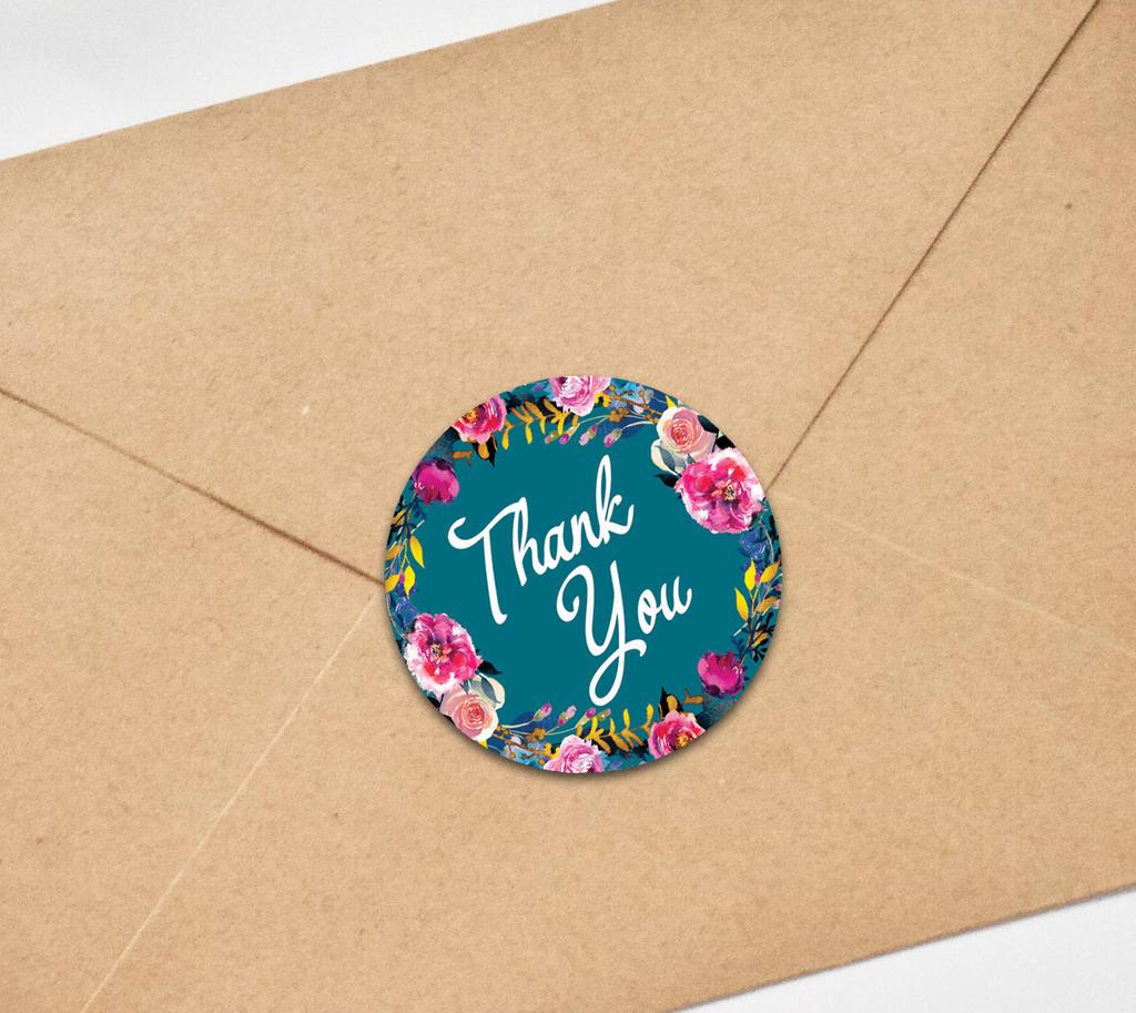 Darling Souvenir Round 45 Pcs Floral & Vines Border Black Thank You Stickers Envelope Seal-1.6