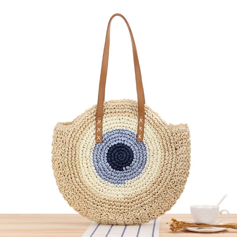 Women's Large Capacity Woven Round Shoulder Bag - Fashionable Beach & Commuter Style