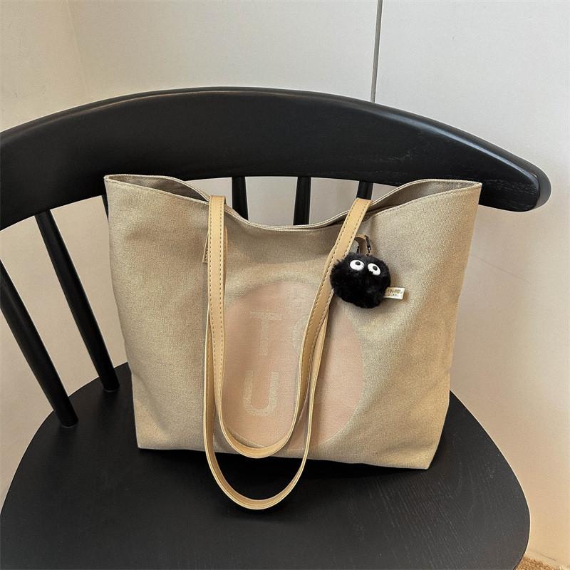 Trendy Street Style Canvas Tote Bag Fall 2023 Casual Large Capacity Shoulder Bag