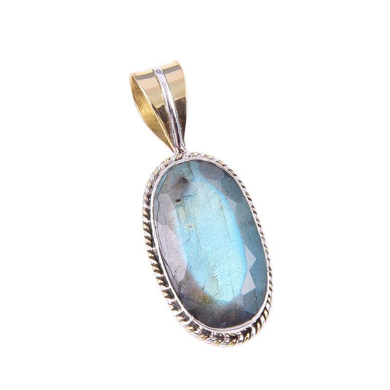 Přírodní labradorit 925 Ryzí sterlingové stříbro Šperky Dvoubarevný přívěsek 1,50" c5D54