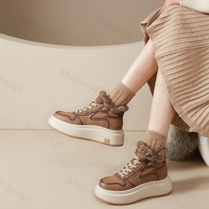 

Retro Warm Thickern Velvet High Top Snow Shoes for Women Winter Fashion Versatile Comfortable Soft Sole Chunky Cotton Boots 35