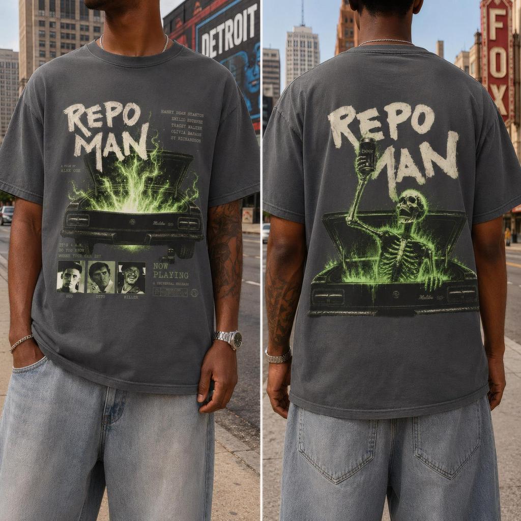 Repo Man Shirt, 80s Cult Punk Movie Tee, Alex Cox Sci Fi Film TShirt, Harry Dean Stanton Graphic
