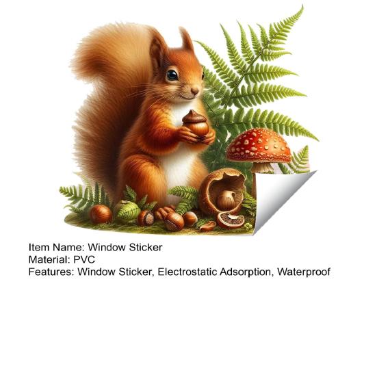 Static Window Sticker Waterproof Scratch-Resistant Glass Cling Sticker Removable Squirrel Printed Stickers for Bathroom