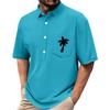 Men's Summer Solid Color Print Four-sided Stretch Lapel Button Pocket Shirt Casual Sports Short-sleeved Top