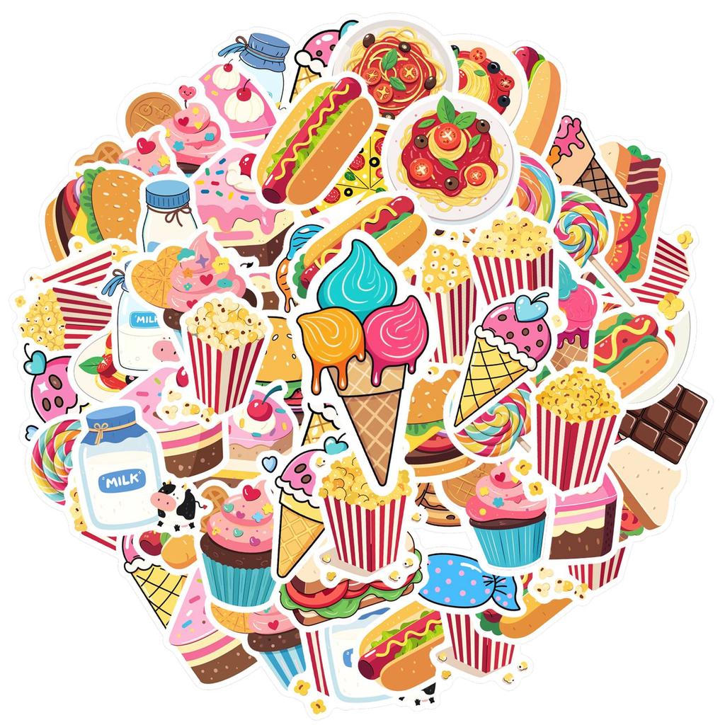 35pcs-50pcs Cute Food Stickers Playful Sweets Stationery Stickers Funny Stickers For Guitar Laptop Helmet Skateboard DIY Phone