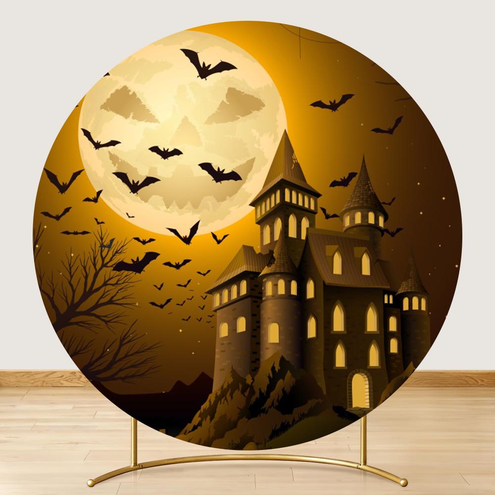 Halloween Party Round Backdrop Cover Pumpkin Witch Full Moon Night Castle Baby Shower Birthday Circle Photo Background Props