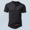 Men Summer T-shirt Solid Color Pullover Buttons O Neck Short Sleeves Daily Wear Thin Mid Length Breathable Men Top Men Clothes