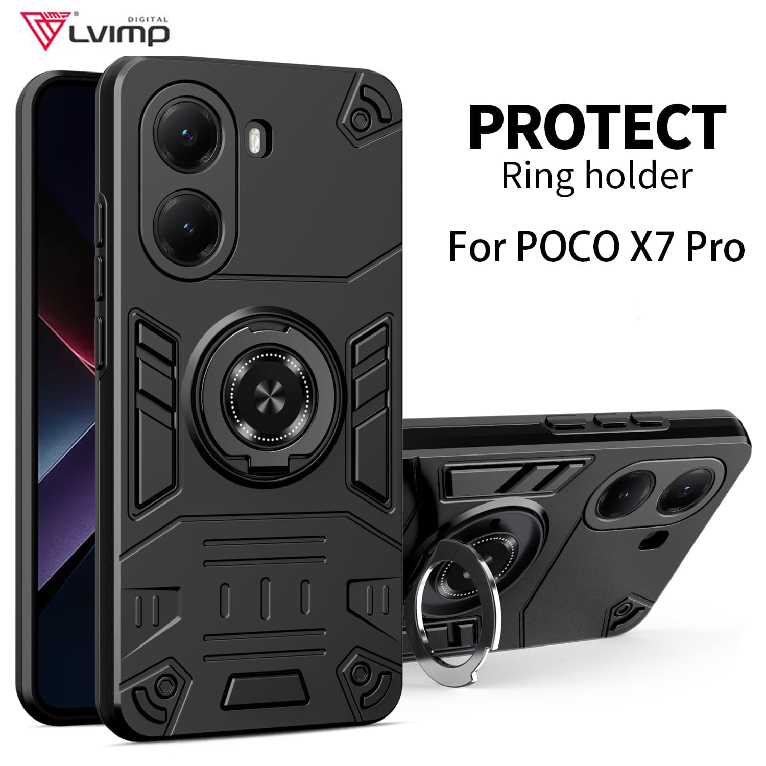 

Противоударный чехол-броня для телефона POCO C75 Для Poco X7 Pro F7 C71 Мягкая рамка из ТПУ Жесткая пластиковая защитная задняя крышка Pc + tpu&Poco C71 чёрный