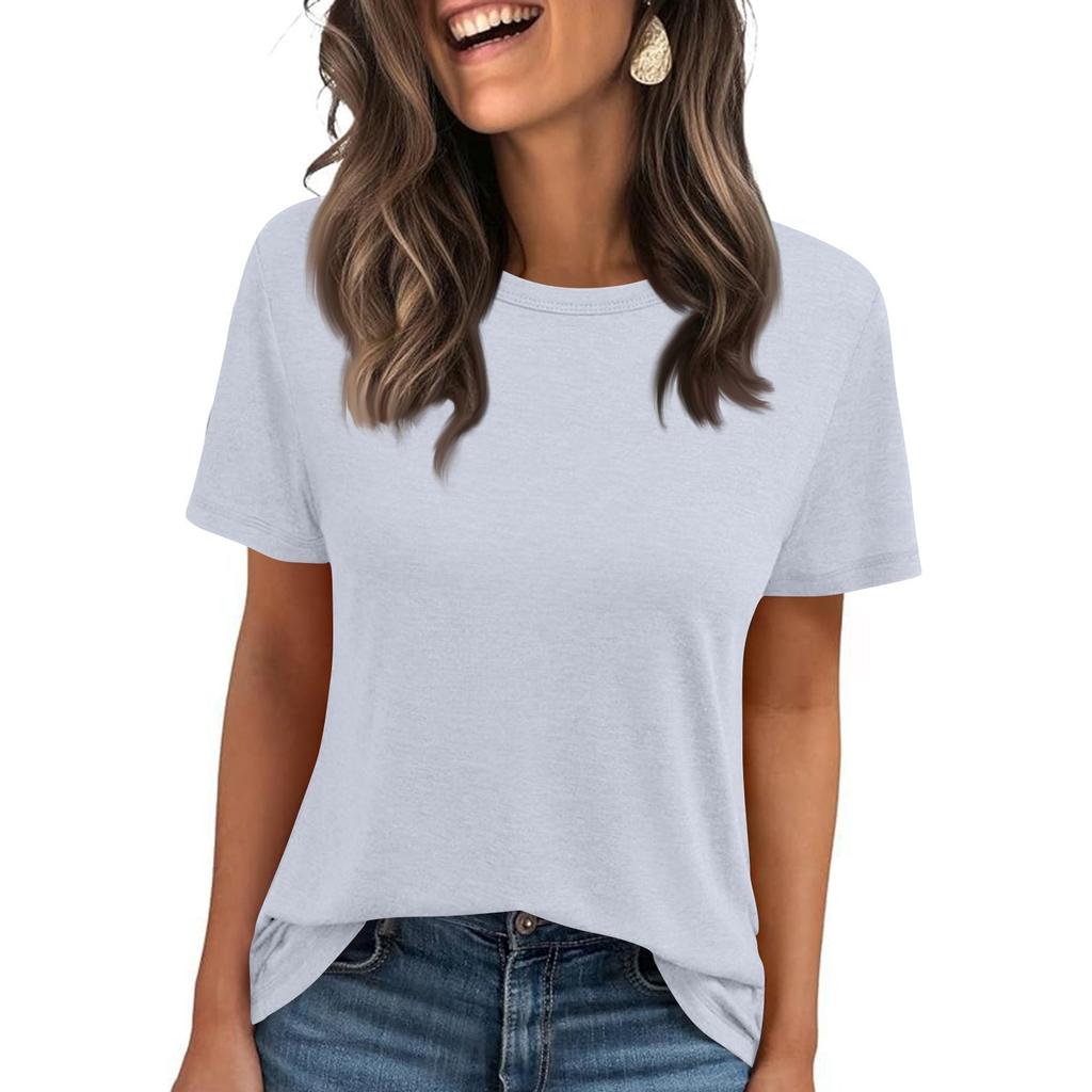 Damenmodisches und lässiges einfarbiges Basic-Oberteil mit Rundhalsausschnitt und kurzen Ärmeln