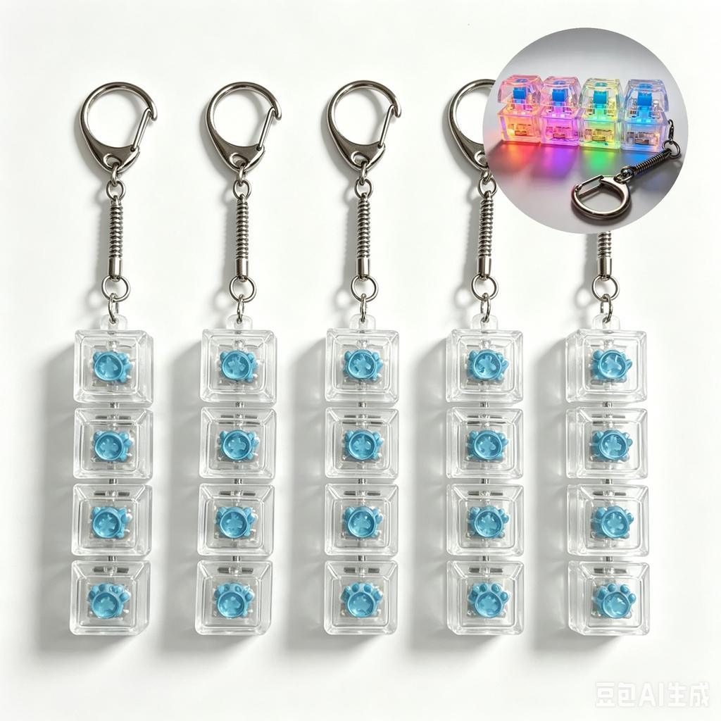 High Quality 5Pcs Multi-Style Light Up Keycap Keychain, Stress Relief Click Fidget Toy, Portable Desk Accessory Birthday Gift