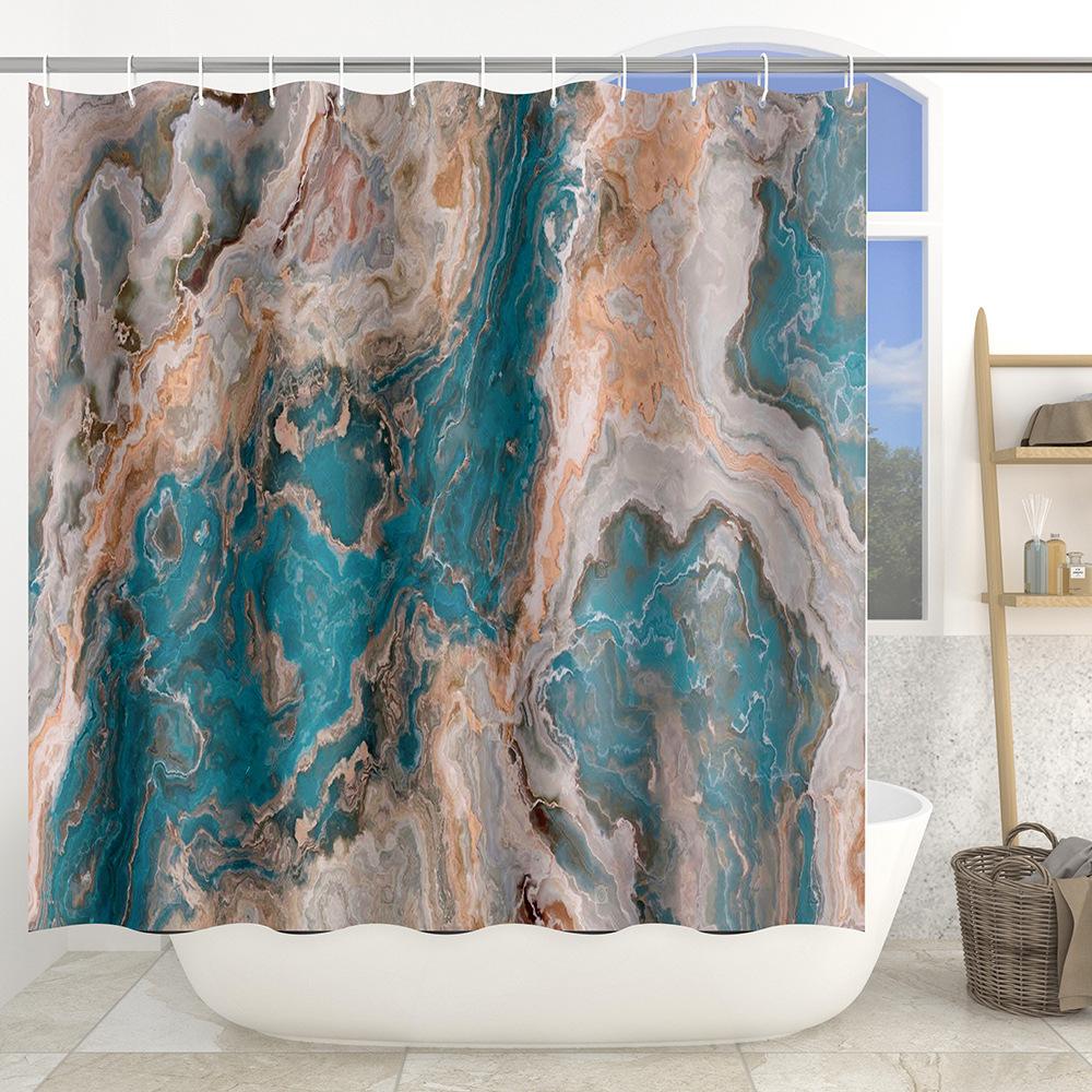 Marble Texture Printing Bathroom Non-Slip Floor Mat Shower Curtain Combination Carpet European And American Style