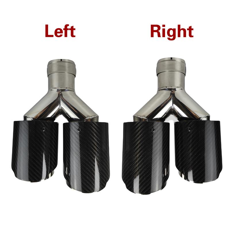 1 Pcs Universal Car Carbon Fibre Tail Throat Length Burnishing Y-Shaped Double Out Twill Glossy Exhaust Muffler Tip