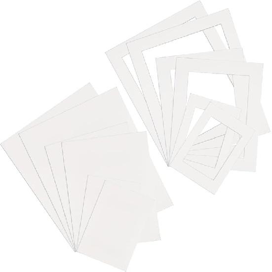 12Pcs Pre Cut Photo Matting Picture Mat Board Kit 5 x 7in/6 x 8in/8 x 10in/10 x 12in White Hollow Rectangle Paper Blank Display Album Pack