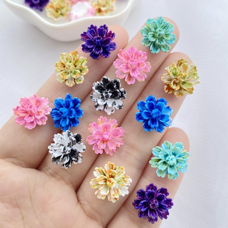 50Pcs New Cute Resin Mini Colorful Flowers Series Flat Back Manicure Parts Embellishments For Hair Bows Accessorie