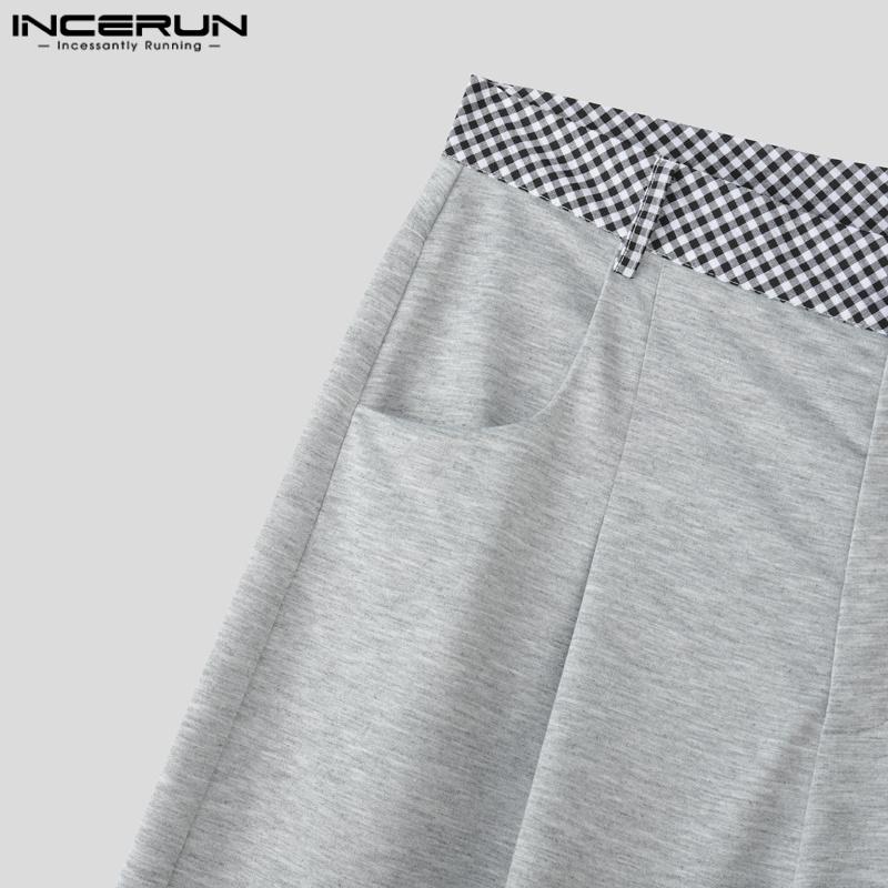 INCERUN Two Pieces Men Lapel Neck Short Sleeve Plaid T-Shirt Long Straight Pants Sets Outfits