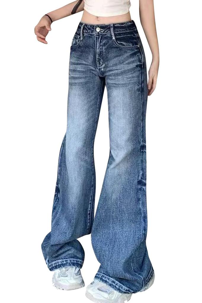 MITOTOMI Women's Wide Leg Bootcut Bell-Bottom Flared Denim Pants (JP, Alphabet, S)