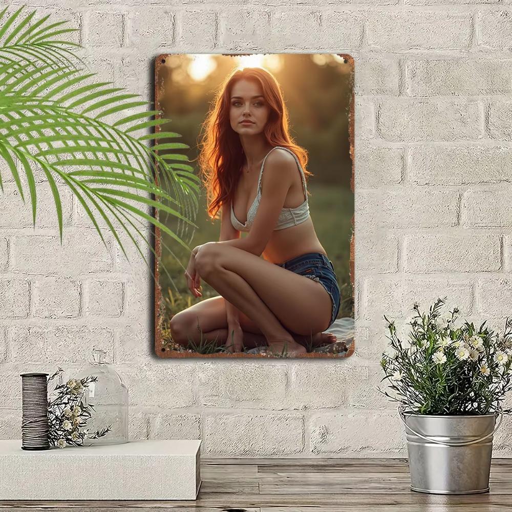 Vintage Redhead Lace Top Metal Tin Sign Rustic Wall Art 8x12 Inch Home Cafe Decor