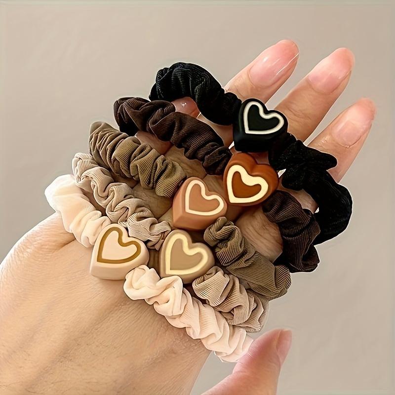 5PCS Random Color Coffee Heart Pendant Bow Headband, Cute Elastic Hair Bands for Girls Women, Stylish Hair Accessories Perfect