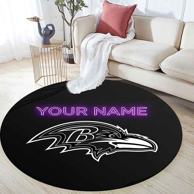 Custom Name,Baltimore Ravens pattern round rug,Carpet Rug for Living Room Bedroom Playroom ,Non-slip Floor Mat,Holiday Gifts and Birthday Gifts.