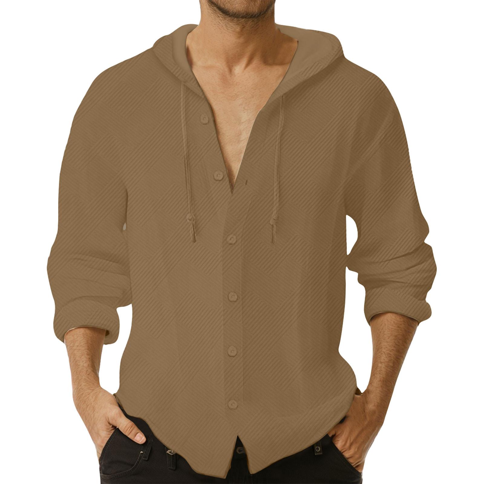 

Мужская однотонная повседневная рубашка с длинными рукавами, капюшоном и кардиганом на шнурке S хаки