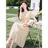 French Style Floral Print V-Neck A-Line Dress
