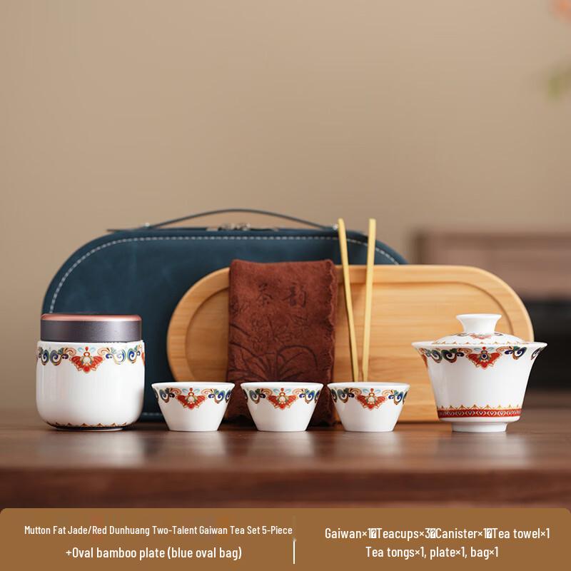 Zhuchuangjingpin Dunhuang Mutton-Fat Jade Style Tea Set