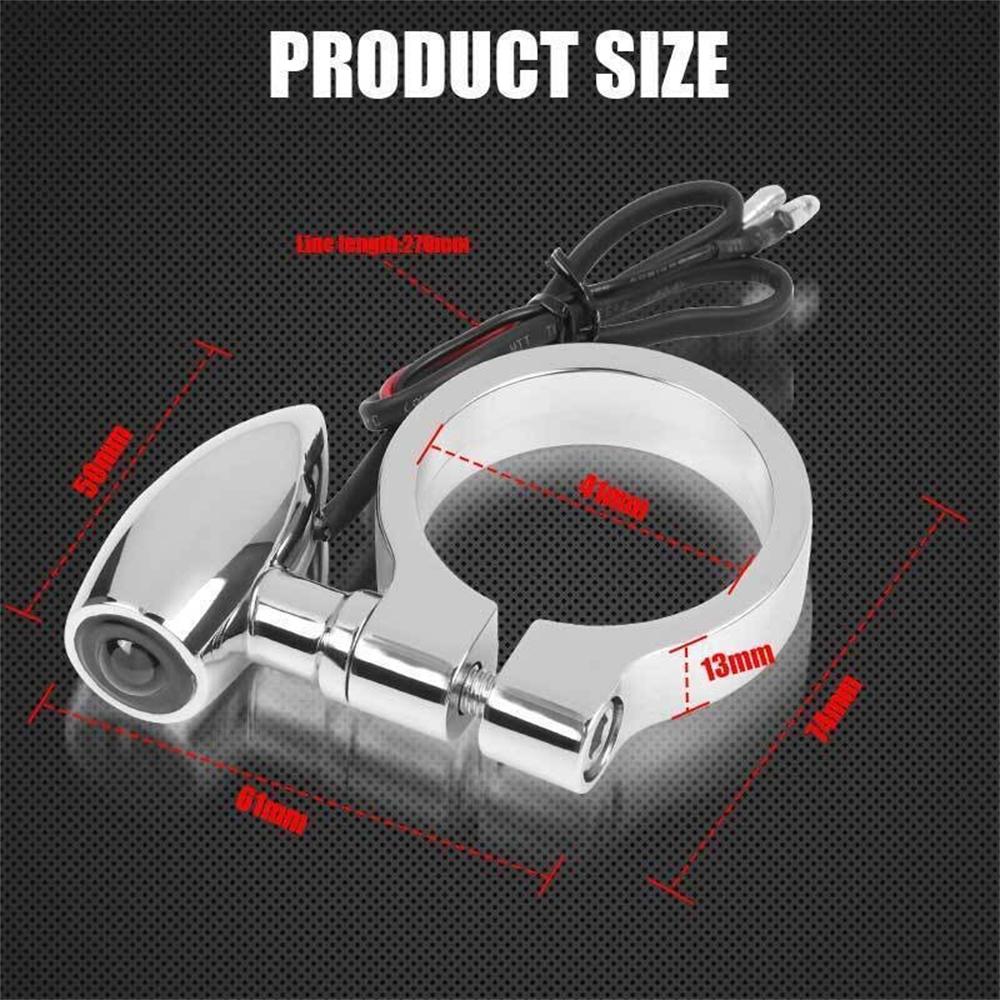 2Pcs Chrome Motorcycle LED Turn Signal Lights 41mm Fork Clamp Blinker Amber Indicator