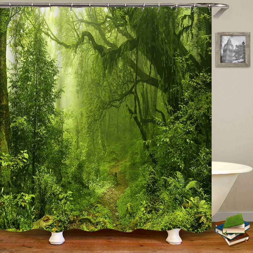 3d Printing Green Forest Waterfall Shower Curtains Waterproof Bathroom Curtain With Hooks Bath Curtain 180*200 Polyester Fabri