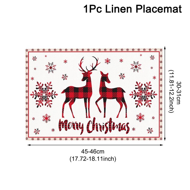 Linen Christmas Placemats Santa Claus Elk Table Mats Christmas Decorations for Home 2025 Xmas Navidad Noel New Year Table Decor