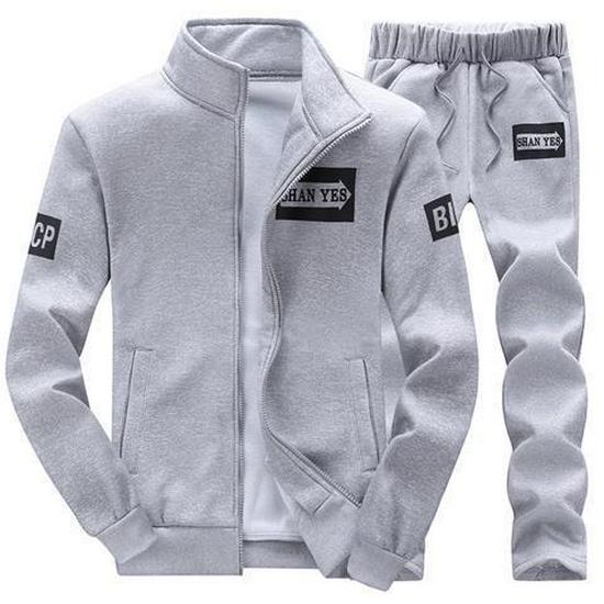 Men's Stand Collar Sweatshirt Jacket and Trousers Sportswear Set - Spring/Autumn, Youth Style, Plus Size